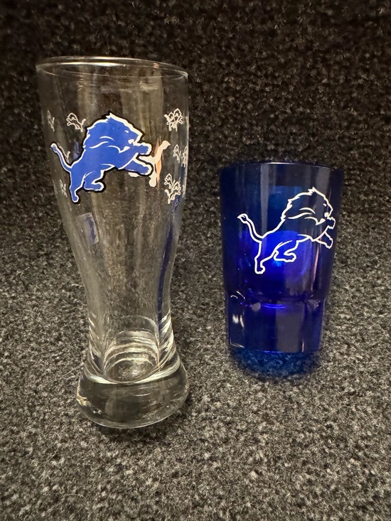 Other - Detroit Lions Fan shot glass Set, Tall Glass and Blue Plastic